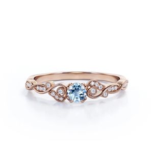 彼女のヴィンテージミルグレインプロミスリングのための渦巻き模様のデザインの可憐なリングを備えたナチュラルブルーアクアマリン - Product Image 4