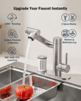 1080 °   Robinet de cuisine rotatif avec filtre à eau intégré, robinet d'eau potable à poignée unique en acier inoxydable SS304