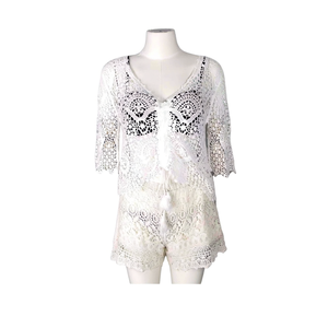 Buonic Set copricostume estivo da spiaggia da donna, pantaloncini e top in pizzo bianco, taglie S M L XL, costume da bagno, outfit casual - Product Image 1