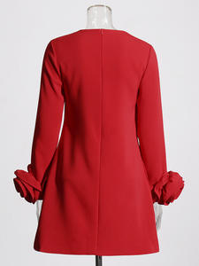 2025 été <span class=keywords><strong>nouvelles</strong></span> femmes à manches longues robe courte Style littéraire français cou en trois dimensions fleur couture taille libre pour le jour - Product Image 3