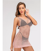 Sexy Strass Jurk Voor Vrouwen Doorschijnende Mesh Cover Up Jurk Doorzichtig Strand Badmode Bikini Coverups