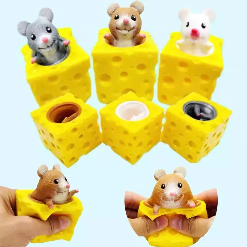 2022 Hot Selling Soft Non-toxic TPR Rubber Squeeze Toy mouse and cheese stress relieve the pressure