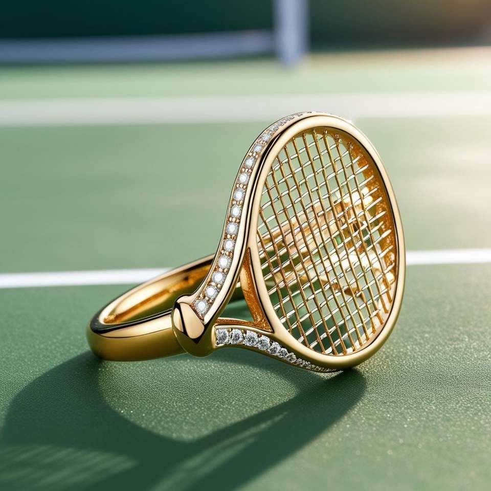 Nono Ring Racket Women's Trendy Tennis Racket Inlay Ring Gold-Plated Retro and ...