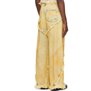 XJYD haute qualité personnalisé <span class=keywords><strong>Beige</strong></span> Argyle Streetwear Jeans hommes Vintage lavé boue sale détresse bord brut Baggy Denim pantalon - Product Image 3