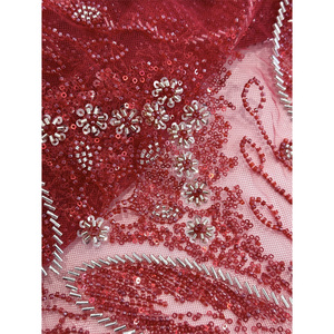 2025 africain perlé paillettes brodé 3d Floral ruban timbre matériaux Jacquard plume brocart tissu femmes robe - Product Image 2