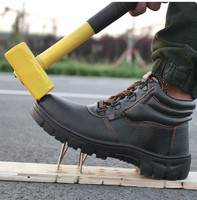 Chaussures de sécurité pour hommes à embout d'acier, bottes en cuir à coupe moyenne, chaussures de sécurité à embout d'acier