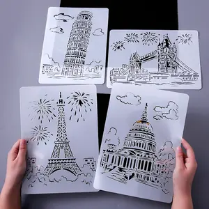 Plastic Drawing Stencil Famous Buildings Theme Stencils 11 x 8inch k Laser Cut Painting Tool for DIY A4 Notebook Scrapbook Art