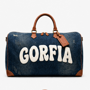 Sac de voyage en denim bleu délavé personnalisé, grande capacité, élégant, imperméable, décontracté, sac de voyage de nuit avec fermeture éclair pour les voyages de week-end - Product Image 3