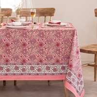 Nappe en coton pur à imprimé floral, motif botanique rose, rectangulaire, pour table à manger