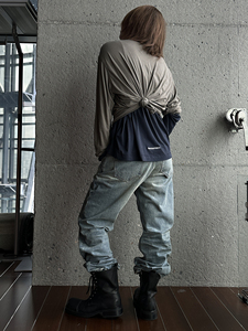 Giá Thấp Bán Hàng Trực Tiếp New Quá Khổ Hai Lớp Dài Tay Áo T-Shirt Tùy Chỉnh Thời Trang In Ấn Logo Boxy Áo Thun Cho Nam Giới - Product Image 6