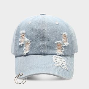 Trendy Retro Street Fashion Hip Hop Baseball Cap Women Metal Ring Distressed Denim Men Sports <b>Hat</b> - Product Image 3
