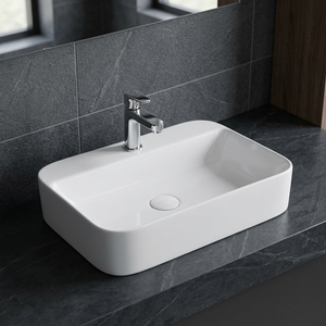Lavabo encastré de luxe moderne en céramique de haute qualité pour lavabo de salle de bain d'hôtel design rectangulaire avec égouttoir - Product Image 4