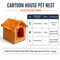 Cartoon-Hauskatzen-Nest Plüsch-Haustierbett mit A-Rahmen-Dach Hundehütte Warmes Gemütliches Winter-Haustierhaus für Kleine Hunde und Katzen in 3 Größen