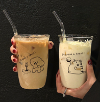 Gobelet en verre imprimé avec couvercle et paille, transparent, pour café, lait, jus, pour la maison et la cuisine