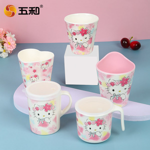 Hello Kitty Melamine Kids Dining Set Apple Shape Bowl Plate Cup Spoon With Cherry Blossom Design For Children Home Use - Product Image 4