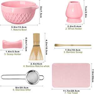 7-Piece Traditional Pink Ceramic Matcha <b>Tea</b> <b>Set</b> with Rhombus Bowl Bamboo Whisk <b>Tea</b> Scoop for <b>Tea</b> Enthusiasts - Product Image 2