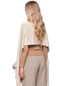 Chal de Cachemira Beige con Bolsillos de Piel de Chinchilla y Flecos, Abrigo de Cachemira Tejido, Chal de Piel, Envoltura Larga de Cachemira para Boda, para Mujer - Product Image 1