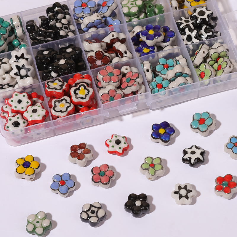 Wholesale New Style Hand-Painted Flower Ceramic Beads DIY Loose Porcelain Beads for Necklace Bracelet Making