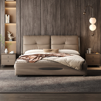 Lit de luxe en cuir véritable de style italien, tête de lit moderne à double oreiller, mobilier de chambre principale, cadre de lit rembourré taille King