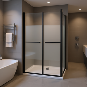 Puerta de Ducha Semi-Transparente de 34.6-35.8 X 74.8, Vidrio Templado Deslizante, Marco Negro, Rectangular Minimalista de 6mm - Product Image 2