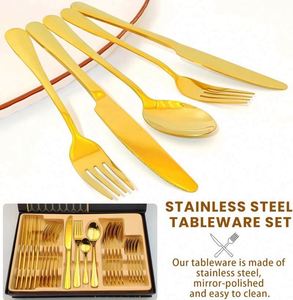Modern Cutlery Silverware 410 Stainless Steel Dinner Knife Fork Spoon Hotels Gold-Plated Flatware Set With Gift <b>Box</b> for Wedding - Product Image 2