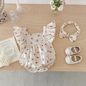Conjunto de Macacão e Faixa de Cabelo para Bebê Menina Sisters Summer, Vestido Infantil Estampado Fino, Roupas Doces para Crianças - Product Image 5