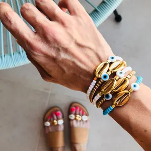 Artilady Gelang Charm Pantai Logam Boho, Gelang Liontin Cangkang Sapi Emas EvilEye untuk Hadiah Pernikahan