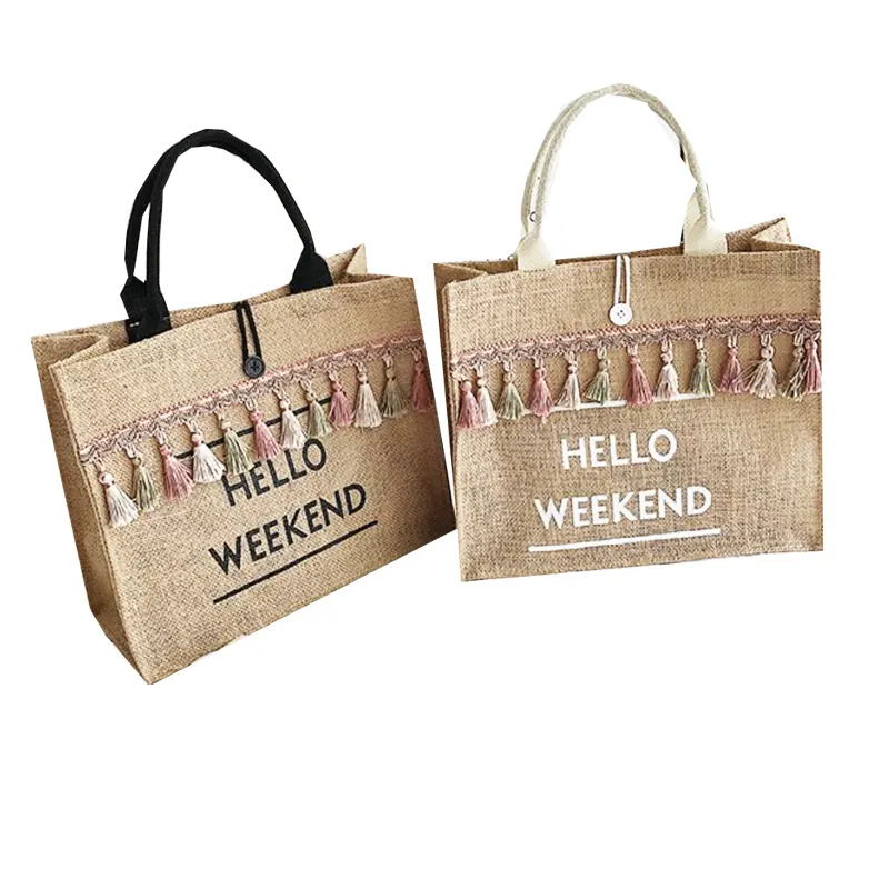 Nature Grocery Shopper Bag Promotionalgift Burlap Handbag Eco Friendly Reusable Shopping Jute Tote Beach Bag