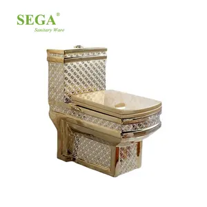 Lemari air kamar mandi Commode Wc Toilet keramik emas untuk dijual grosir murah gaya Royal Modern satu bagian toilet persegi putih