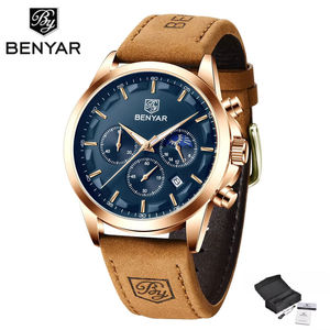 นาฬิกาข้อมือควอตซ์แฟชั่น Benyar 5160 สายหนังหรูหรา กันน้ำ สำหรับผู้ชาย พร้อมกล่องของขวัญฟรี - Product Image 2