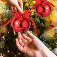 OEM Maßgefertigte Rote Eisen-Dreistern-Weihnachtsglocke mit Bandschlaufe für Baum, Kranz, Tür, Wand, Heim-Feiertagsdekoration