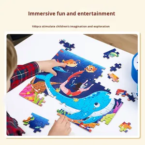 100-Piece Puzzle Kayu Murah Edukatif Anak Bentuk Hewan Dinosaurus Kartun Mainan Edukasi Dini Kotak Hadiah untuk Anak-anak TK - Product Image 3
