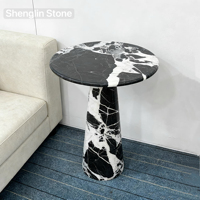 Table d'appoint ronde moderne en marbre blanc et noir Calacatta, table d'appoint à piétement solide pour projets résidentiels et commerciaux