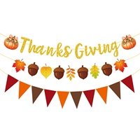Guirlande décorative transfrontalière de Thanksgiving en papier pailleté, motif feuille d'érable, chêne et citrouille, pour décorations de fête d'automne