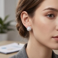 Elegantes Pendientes de Perlas de Agua Dulce Blancas de Grado 6A de 6-7 mm, Diseño de Girasol en Plata de Ley 925 para Novia