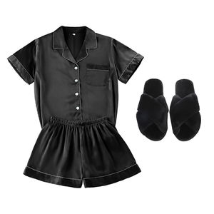 Il <span class=keywords><strong>pigiama</strong></span> in <span class=keywords><strong>raso</strong></span> da donna abbina il Set di indumenti da notte corti con pantofola in peluche e le sue dimensioni - Product Image 3