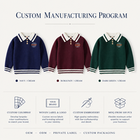 Suéter de Punto con Cuello Polo para Niños, Estilo Universitario, Cuello Camisero, Color Azul Marino, Edades 2-8, Personalizado OEM