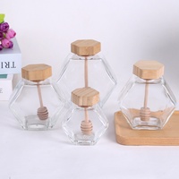 Botol Kaca Madu Selai Acar Jeli Makanan Grosir 100ml 220ml 380ml Penjualan Panas Tutup Bambu Heksagonal Unik Tutup Sekrup