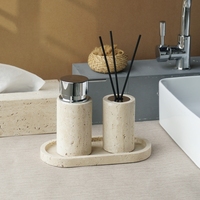 Ensemble de 48 articles de toilette vides en marbre naturel et travertin, style Wabi Sabi, à combinaison libre, pour salle de bain