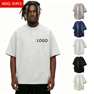 Camiseta de Manga Corta para <span class=keywords><strong>Hombre</strong></span>, Estilo <span class=keywords><strong>Henley</strong></span>, Algodón Mamba, Diseño Holgado con Hombros Caídos, 230GSM, Color Sólido, Estilo Urbano, ODM - Product Image 1