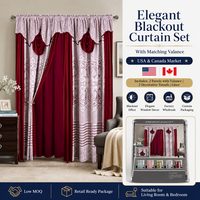 Lot de 2 rideaux de fenêtre complets avec cantonnière assortie, pompons décoratifs et doublure, rideaux de luxe pour salon