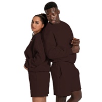 Fabricant de vêtements OEM 100% sweat-shirt à col rond en coton ensemble de sweat-shirt à capuche unisexe surdimensionné personnalisé ensemble de short de survêtement