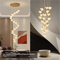 Lustre LED sophistiqué en albâtre doré, hauteur réglable, 20 lumières, pour salon à plafond haut, couloir d'escalier, entrée