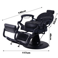 Fauteuil de Barbier Professionnel Haut de Gamme Rétro Portable Inclinable en Cuir Noir avec Pompe Hydraulique Robuste