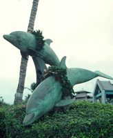 Vente en gros de sculptures modernes personnalisables en bronze, sculptures de dauphins, statues de fontaines d'animaux marins en laiton, moulage sur mesure