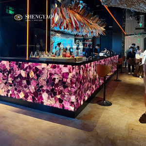 Comptoir <span class=keywords><strong>de</strong></span> réception commercial en pierre <span class=keywords><strong>de</strong></span> fluorite <span class=keywords><strong>de</strong></span> quartz violet rétroéclairé pour <span class=keywords><strong>restaurant</strong></span> - Product Image 3