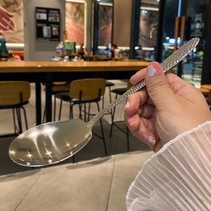 Hammer Patterned Thickened Stainless Steel Serving Spoon 201 Steel Buffet Service Restaurant Use - Product Image 3