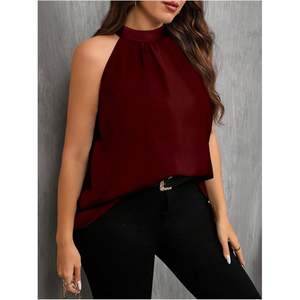 Blusa Halter sin Mangas de Gasa con Cuello Simulado para Mujer, Tallas Grandes, Largo Regular, Elegante para Oficina - Product Image 5