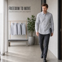 Chemise décontractée à manches longues pour homme, gris clair, avec poche poitrine et imprimé graphique, boutonnée