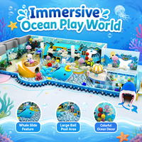 Équipement de terrain de jeux intérieur sur le thème de l'océan, structure en acier, taille personnalisable pour centre de divertissement familial, avec toboggans et piscine à balles